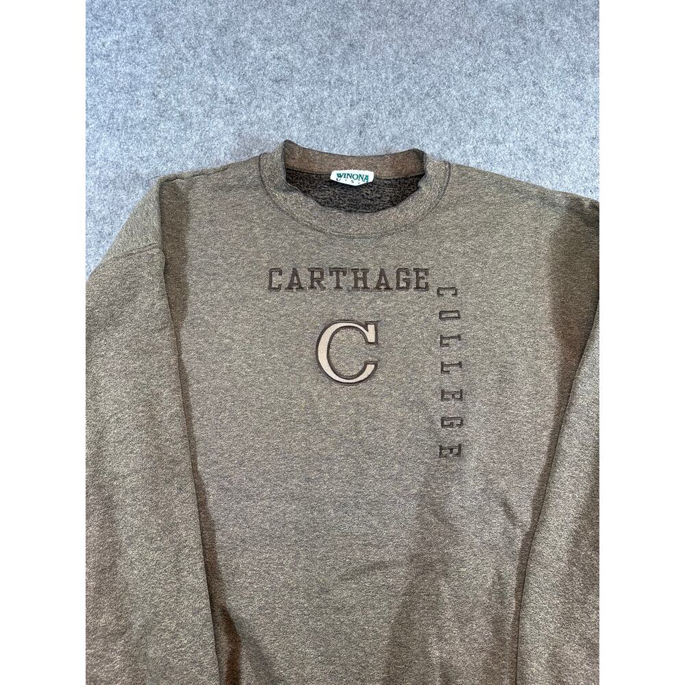 Vintage 90s Carthage College Sweatshirt Mens Small Brown Crewneck Embroidered